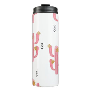 Vintage Pink Cactus Watercolor Pattern Thermal Tumbler