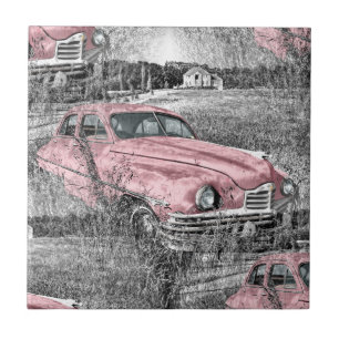 vintage pink car ceramic tile