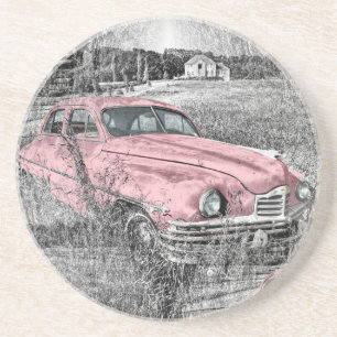vintage pink car coaster