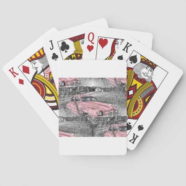 vintage pink car playing cards (Back)