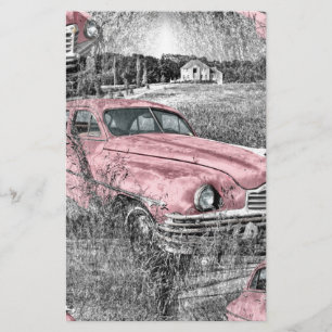 vintage pink car stationery