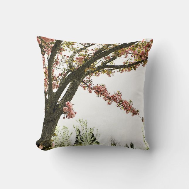 Vintage pink cherry blossom tree cushion (Front)