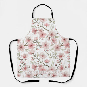 Vintage Pink Cherry Blossom White Floral Pattern Apron