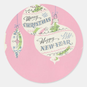 Vintage Pink Christmas Classic Round Sticker