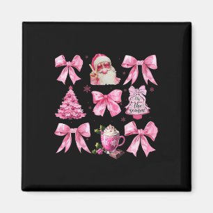 Vintage Pink Christmas Coquette Bow Pink Santa Cla Magnet