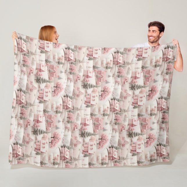 Vintage Pink Christmas  Fleece Blanket (In Situ)
