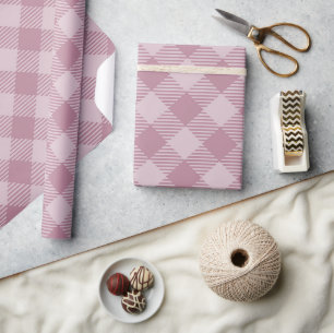 Vintage Pink Christmas Gingham Pattern Wrapping Paper