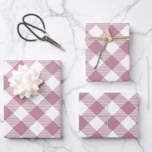 Vintage Pink Christmas Gingham Pattern Wrapping Paper Sheet