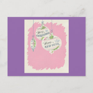 Vintage Pink Christmas Holiday Postcard