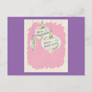 Vintage Pink Christmas Holiday Postcard