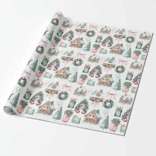 Vintage Pink Christmas Mint Pattern Wrapping Paper
