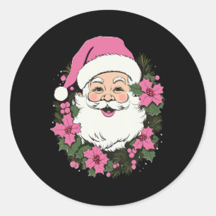 Vintage Pink Christmas Santa Claus Merry Xmas Wome Classic Round Sticker