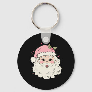Vintage Pink Christmas Santa Claus Merry Xmas Wome Key Ring