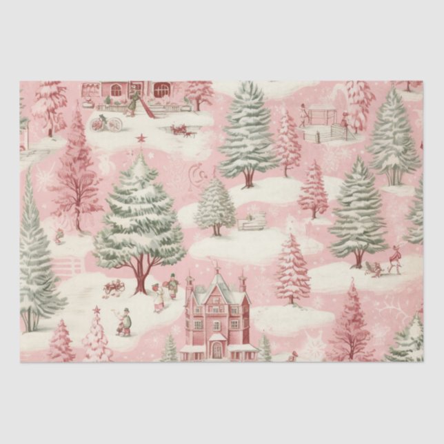 Vintage Pink Christmas  Tissue Paper (Front)