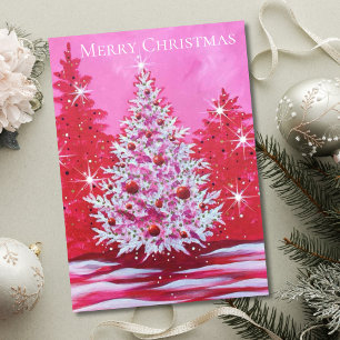 Vintage Pink Christmas Tree Holiday Card