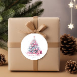 Vintage Pink Christmas Tree Minimalist Modern Classic Round Sticker<br><div class="desc">'Tis the season to make everything merry and bright! Our Vintage Pink Christmas Tree Stickers are the perfect touch for your mail and gifts. With a modern, minimalist design showcasing a charming Christmas tree and contemporary typography, all presented in the classic holiday pink, these stickers add a dash of elegance...</div>