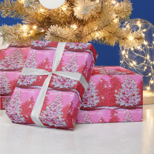 Vintage Pink Christmas Tree Wrapping Paper