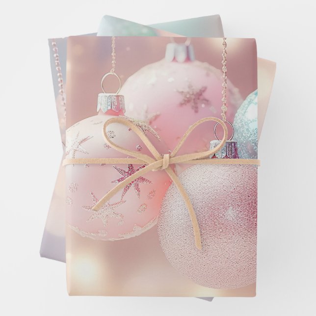 Vintage Pink Christmas  Wrapping Paper Sheet (In situ)