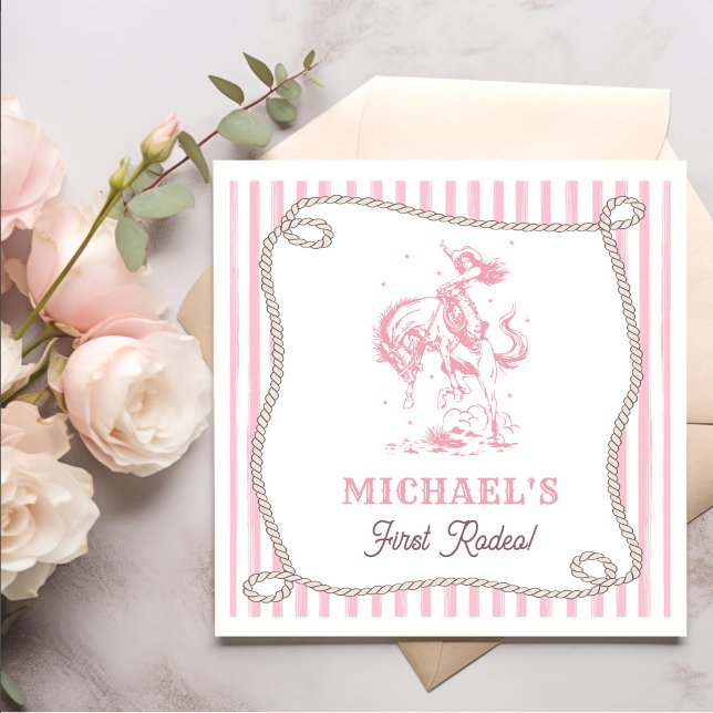 Vintage Pink Cowgirl 1st Birthday Party Napkin (Creator Uploaded)