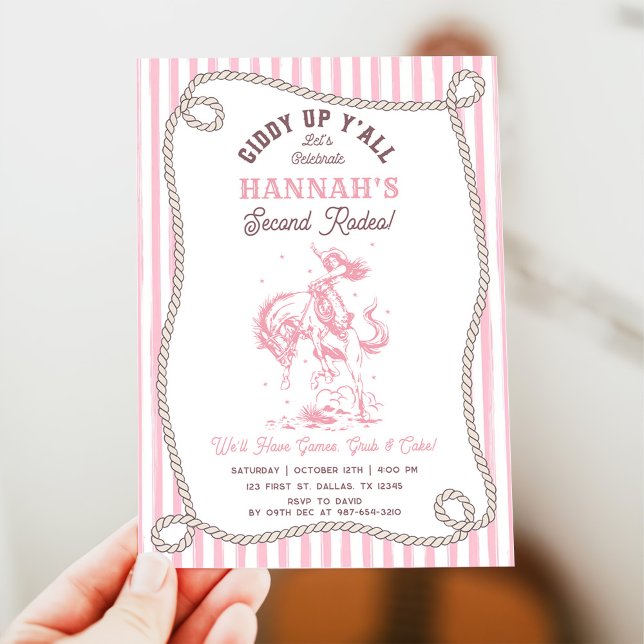 Vintage Pink Cowgirl 2nd Birthday Party Invitation (Creator Uploaded)