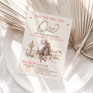Vintage Pink Cowgirl How The West One 1st Birthday Invitation