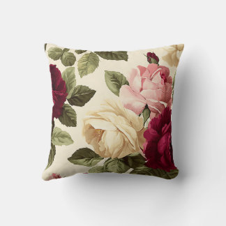 Vintage Pink Cream Botanical Romantic Chic Floral Cushion