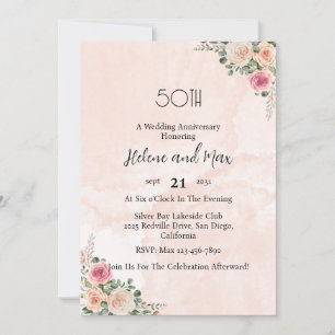 Vintage Pink Cream Floral Wedding Anniversary Invitation