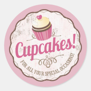 Vintage pink cupcake label bakery baking