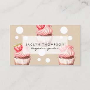 vintage pink cupcakes business card