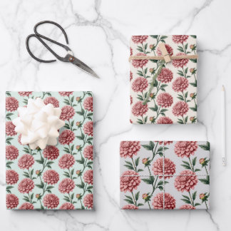Vintage Pink Dahlias Floral Pattern Wrapping Paper Sheet