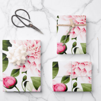 vintage Pink Dahlias Floral Pattern  Wrapping Paper Sheet