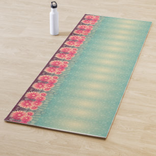 Vintage pink daisy flower mint green yoga mat