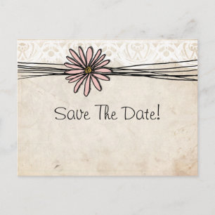 Vintage Pink Daisy Save The Date Announcement Postcard
