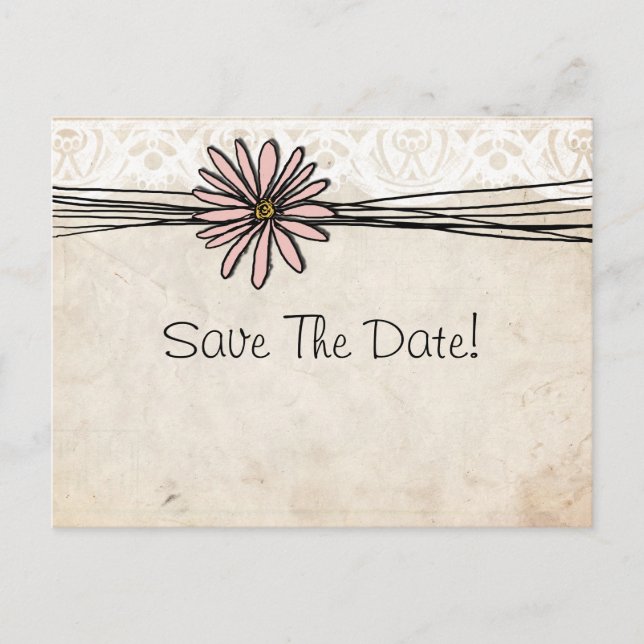 Vintage Pink Daisy Save The Date Announcement Postcard (Front)