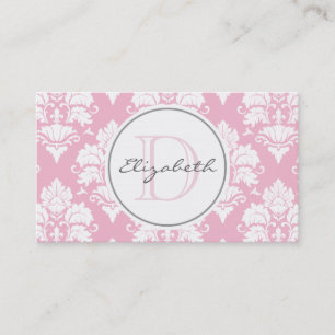 Vintage Pink Damask Monogram Appointment Card