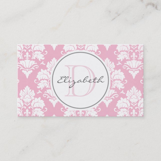 Vintage Pink Damask Monogram Appointment Card (Front)