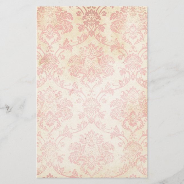 Vintage Pink Damask Stationery (Front)