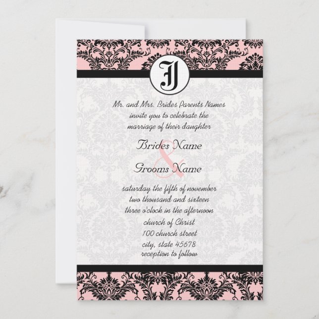 Vintage Pink Damask Your Photo Wedding Invitations (Front)