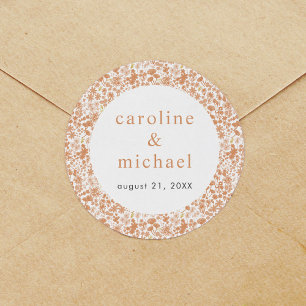 Vintage Pink Ditzy Floral Wedding  Classic Round Sticker