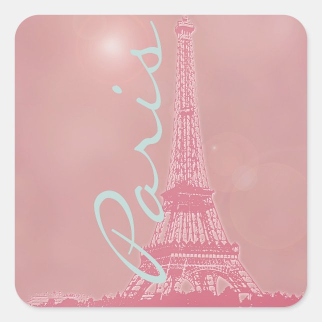 Vintage Pink Eiffel Tower Square Sticker (Front)