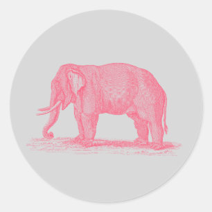 Vintage Pink Elephant on Grey 1800s Elephants Classic Round Sticker
