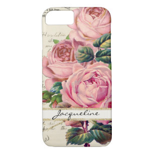 Vintage Pink English Roses w Script Handwriting Case-Mate iPhone Case
