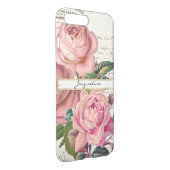Vintage Pink English Roses w Script Lettering Art Uncommon iPhone Case (Back/Right)