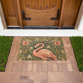Vintage Pink Flamingo art nouveau design Doormat