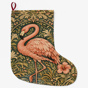 Vintage Pink Flamingo art nouveau design Large Christmas Stocking
