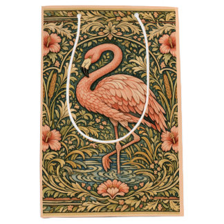 Vintage Pink Flamingo art nouveau design Medium Gift Bag