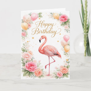 Vintage Pink Flamingo Birthday Card