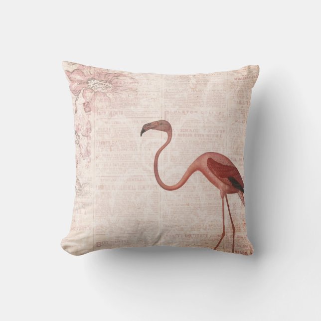 Vintage Pink Flamingo Cushion (Front)