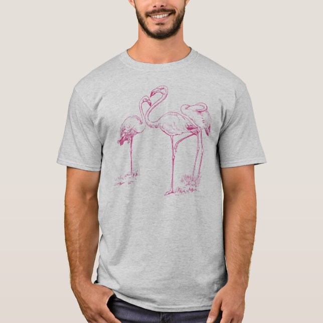 Vintage  Pink Flamingo Drawing T-Shirt (Front)
