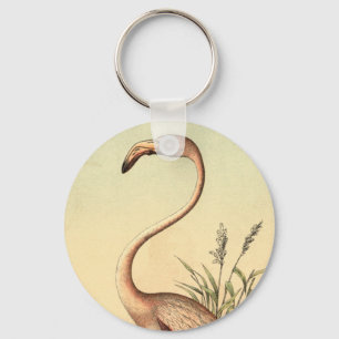 Vintage Pink Flamingo Illustration Key Ring